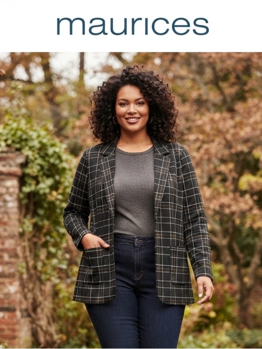 maurices Women's Plaid Open-Front Blazer Jacket - Dark Green Plaid